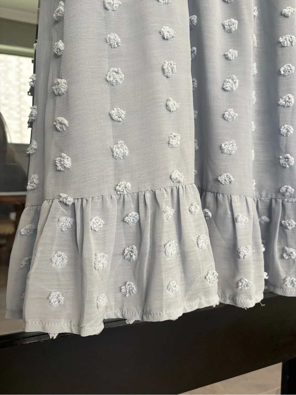 Blue Swiss Dot Smocked Babydoll Dress Cottagecore Mini Dress - L - Picture 4 of 9
